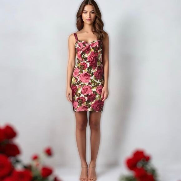 Lafayette 148 Women's Sz 8 Sweetheart Pencil Dress Pink Rosette Floral Coquette - Picture 1 of 15